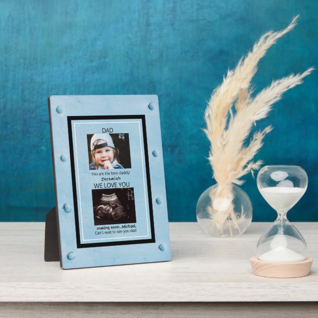 Plaque Photo Boucle en métal bleu Ultrasound 2 Photo Papa (Côté)
