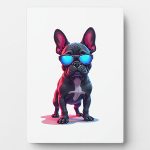 Plaque Photo Bouledogue Français SciFi portant des lunettes de