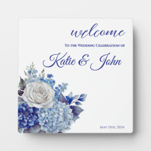 Plaque Photo Bouquet de fleurs bleu aquarelle-Mariage