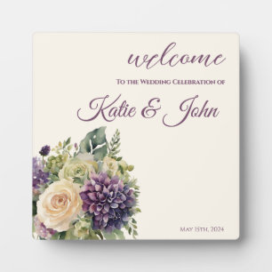 Plaque Photo Bouquet de fleurs violettes d'aquarelle Mariage
