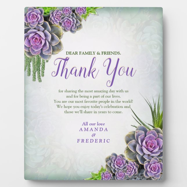 Plaque Photo Bouquet succulent teintes de mousse de mer & Lavan (Devant)