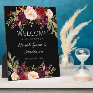 Plaque Photo Bourgogne Marsala Affiche de bienvenue florale - N
