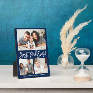 Plaque Photo Brochure moderne Script Best Papa Ever 3 Photo Ble