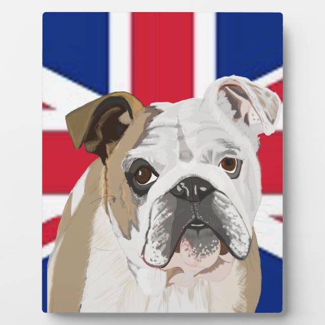 Plaque Photo Bulldog anglais contre une Union Jack (Devant)