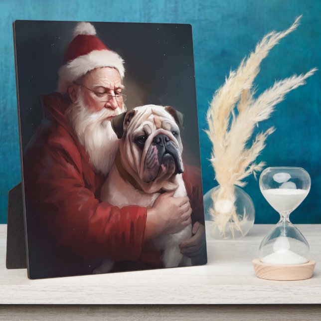 Plaque Photo Bulldog avec Noël Festif du Père Noël (Côté)
