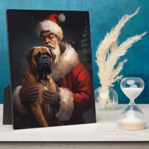 Plaque Photo Bullmastiff avec Noël Festif du Père Noël