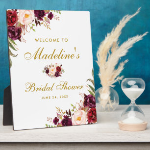 Plaque Photo Burgundy Floral Gold Bridal Shower Welcome