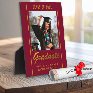 Plaque Photo Cadeau de fin d'études 2026 Photo Bourgogne et Or