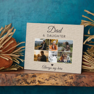 Plaque Photo Cadeau Papa & Fille Toile Lin Rustique 6 Photos