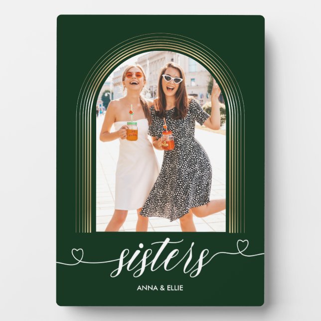 Plaque Photo Cadeau Soeurs Cadeau Gold personnalisé Vert texte  (Devant)