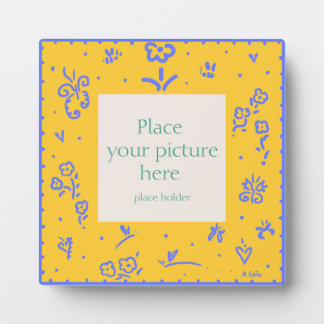 Plaque Photo Cadre de fleurs bleu et jaune