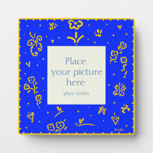 Plaque Photo Cadre fleuri bleu et jaune