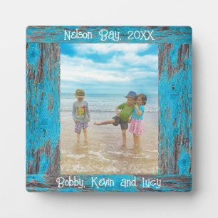 Plaque Photo Cadre photo Carré en bois bleu rustique