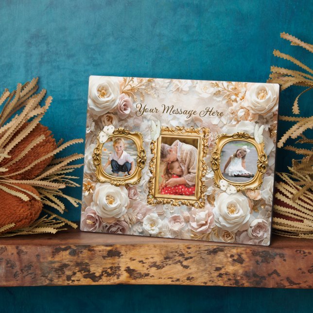 Plaque Photo Cadre photo Collage Baroque Fleurs en Or Soft (Côté)