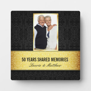 Plaque Photo Cadre photo en noir doré Damas 50e anniversaire