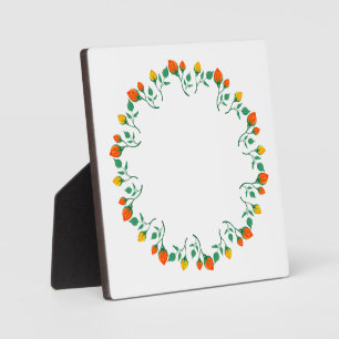 Plaque Photo Cadre rond floral avec fleurs de rose jaune et rou