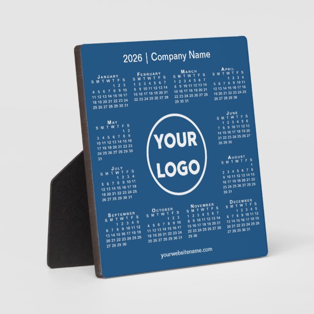 Plaque Photo Calendrier 2026 Entreprise Logo Blue Business (Recto)