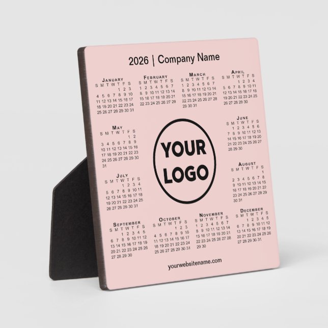 Plaque Photo Calendrier 2026 Entreprise Logo Pink Business (Recto)
