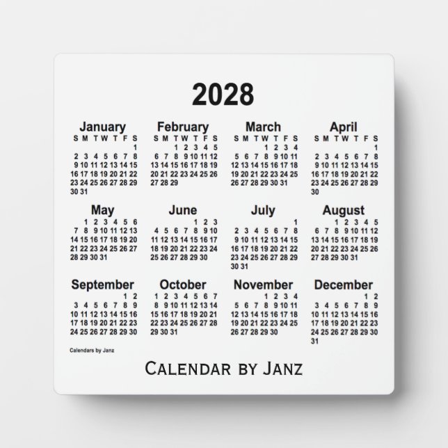 Plaque Photo Calendrier du bureau blanc 2028 par Janz (Devant)