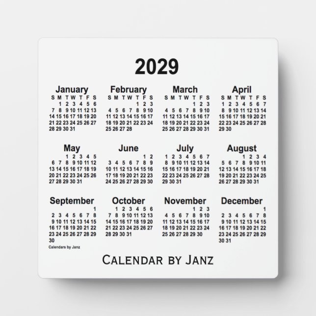 Plaque Photo Calendrier du bureau blanc 2029 par Janz (Devant)