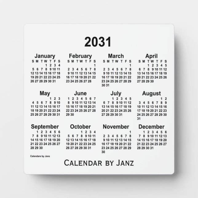 Plaque Photo Calendrier du bureau blanc 2031 par Janz (Devant)