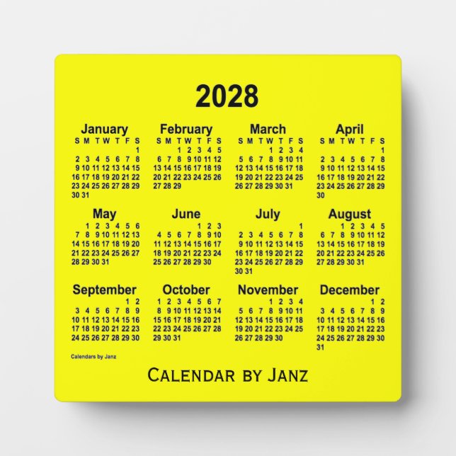 Plaque Photo Calendrier du bureau jaune 2028 par Janz (Devant)