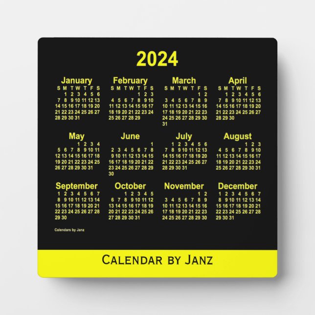 Plaque Photo Calendrier du bureau jaune de Neon 2024 par Janz (Devant)