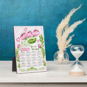 Plaque Photo Calendrier Floral rose Motivationnel 2024