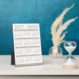 Plaque Photo Calendrier personnalisé 2027 Taupe et Blanc Modern
