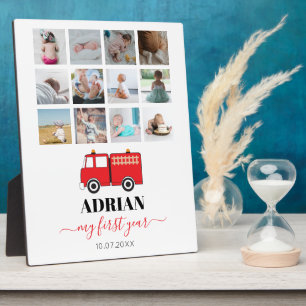 Plaque Photo Camion Feu Rouge Bébé Première année Photo Collage