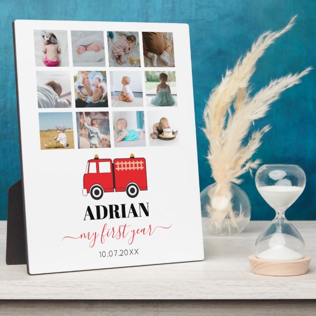 Plaque Photo Camion Feu Rouge Bébé Première année Photo Collage (Côté)