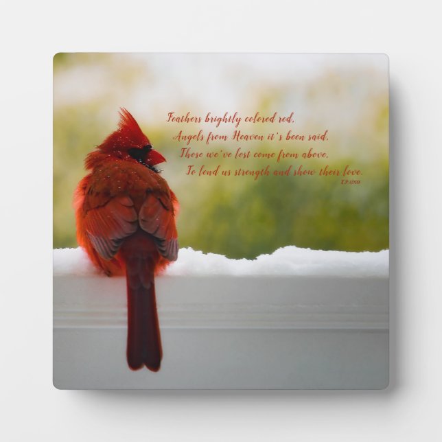 Plaque Photo Cardinal avec Vistior from Heaven poem (Devant)