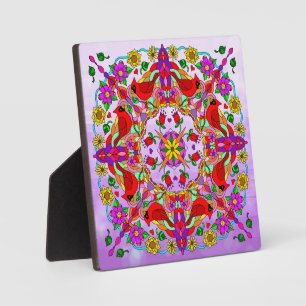Plaque Photo Cardinal et fleurs Mandala