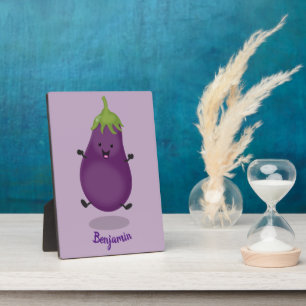 Plaque Photo Caricature d'aubergine d'aubergine joliment heureu