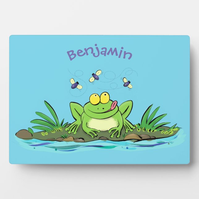 Plaque Photo Caricature de grenouille vert mignon (Devant)