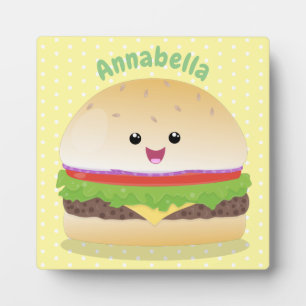 Plaque Photo Caricature de hamburger kawaii joyeux