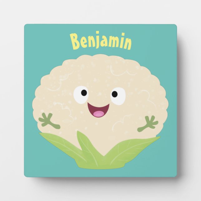 Plaque Photo Caricature de légume de chou-fleur joyeux (Devant)
