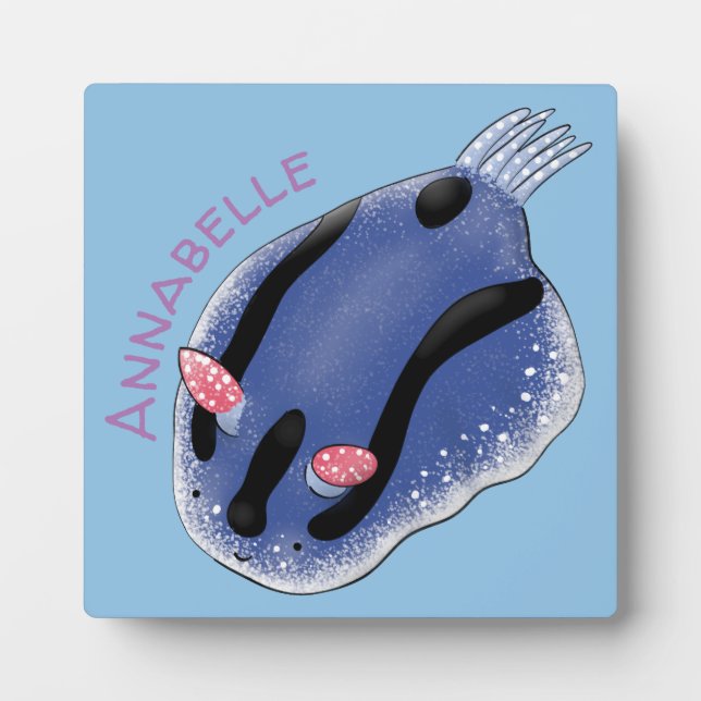 Plaque Photo Caricature de nudibranche bleu mignon (Devant)