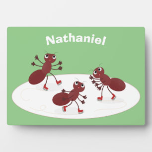 Plaque Photo Caricature de patinage sur glace de Happy red four