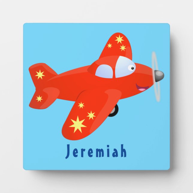 Plaque Photo Caricature de vol d'avion rouge mignon (Devant)