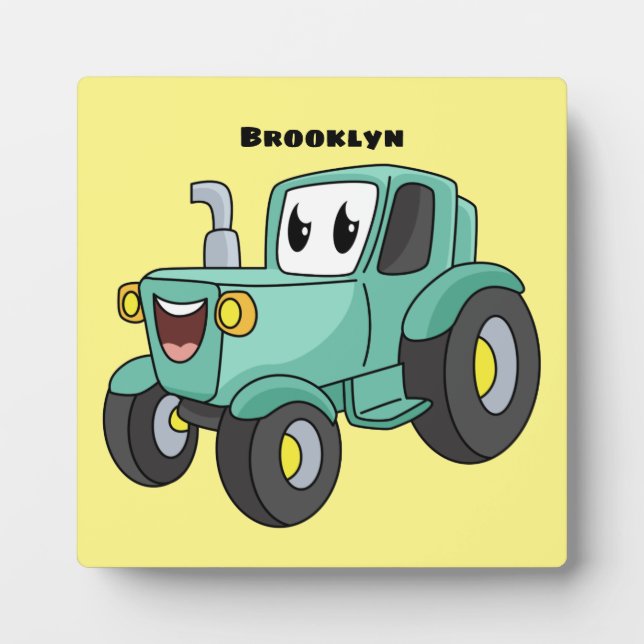 Plaque Photo Caricature joli tracteur vert joyeux (Devant)