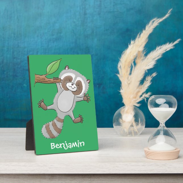 Plaque Photo Caricature pour bébé au raton laveur joyeux (Côté)