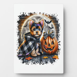 Plaque Photo Carré d'Halloween de chien Yorkie