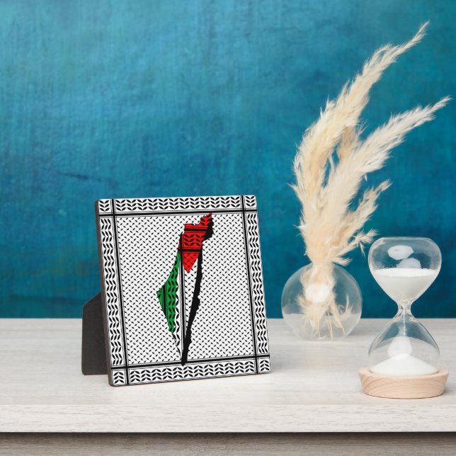 Plaque Photo Carte de Palestine avec drapeau et Motif Keffiyeg (Insitu)