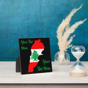 Plaque Photo Carte du Liban avec drapeau