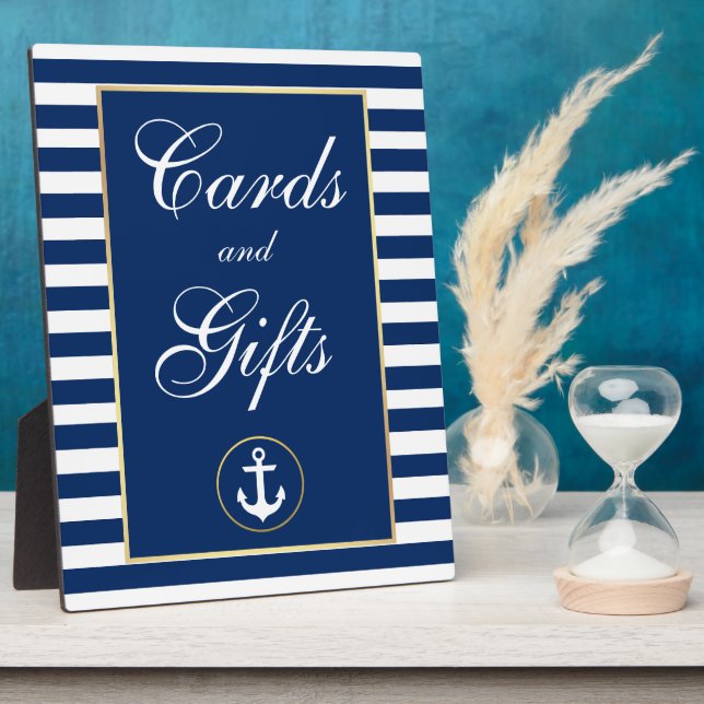 Plaque Photo Cartes de mariage Nautique Bleu Stripes Cadeaux (Côté)