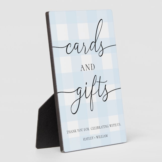 Plaque Photo Cartes En vichy bleues et cadeaux (Côté)