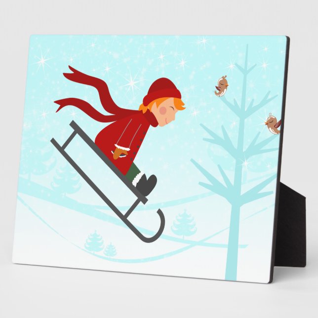 Plaque Photo Casquette Boy Sled Coat Scarf Sled Tree Birds (Côté)