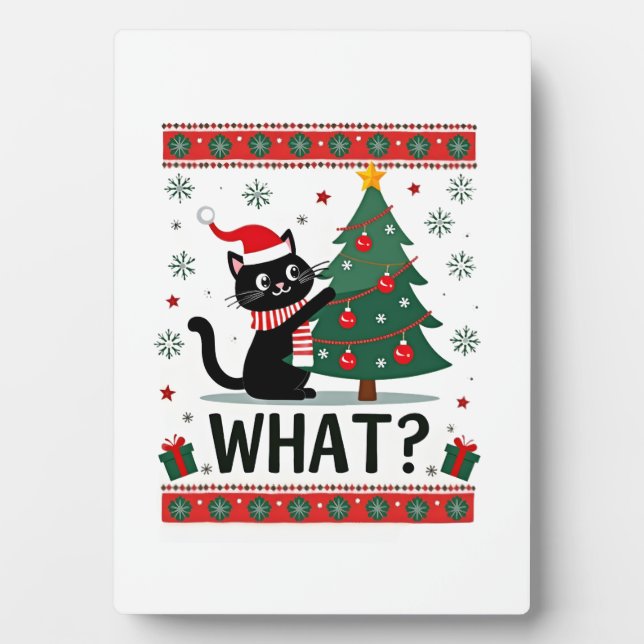 Plaque Photo Cat What Funny Black Cat Pushing Christmas Tree Ug (Devant)