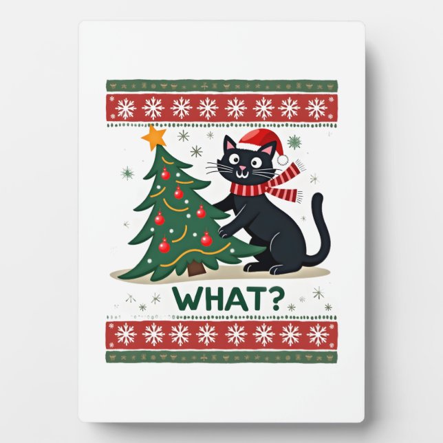 Plaque Photo Cat What Funny Black Cat Pushing Christmas Tree Ug (Devant)